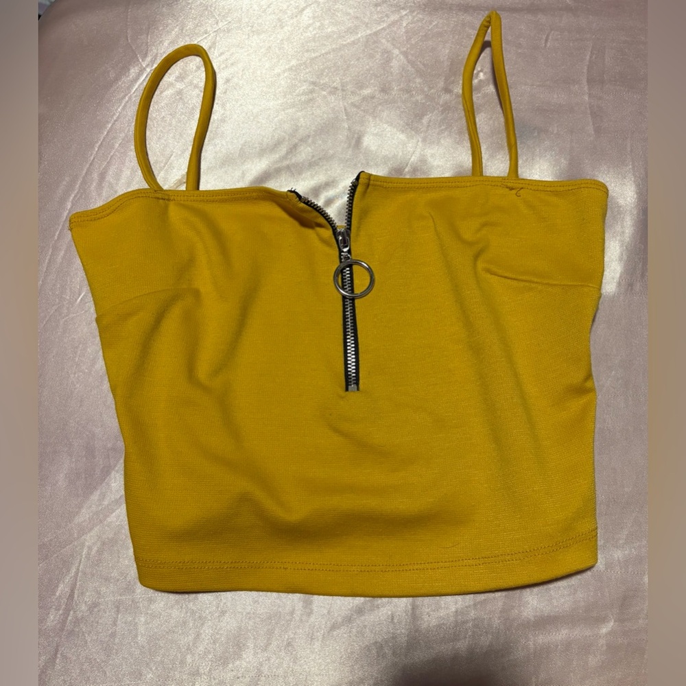 Mustard Yellow Zip-Front Women's Top